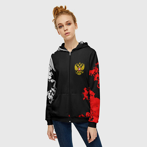 Женская толстовка на молнии Россия спорт краски / 3D-Черный – фото 3