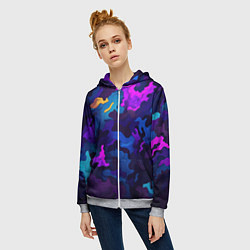 Толстовка на молнии женская Яркие кислотная разноцветные пятна в виде камуфляж, цвет: 3D-меланж — фото 2