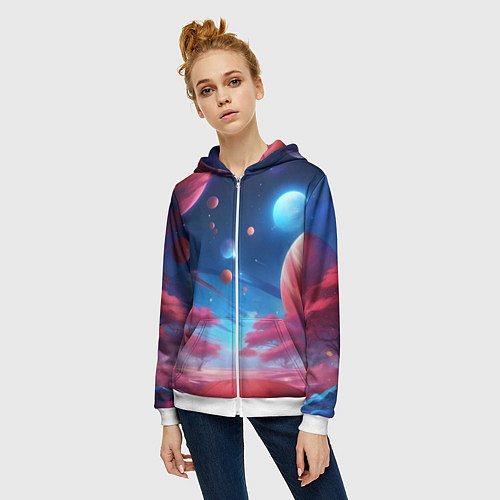 Женская толстовка на молнии Красный лес / 3D-Белый – фото 3