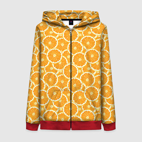 Женская толстовка на молнии Ломтики апельсина / 3D-Красный – фото 1