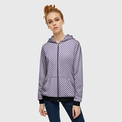 Женская толстовка на молнии Светло-сиреневый паттерн маленькие звёздочки / 3D-Черный – фото 3