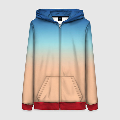 Женская толстовка на молнии Сине-бежевый градиент / 3D-Красный – фото 1