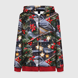 Женская толстовка на молнии Рождественская птица пересмешник