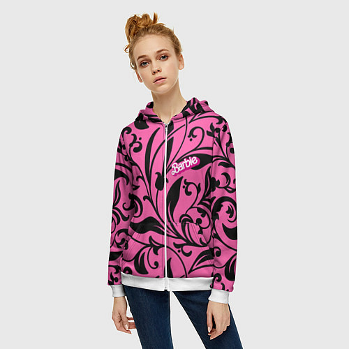 Женская толстовка на молнии Barbie - floral pattern / 3D-Белый – фото 3