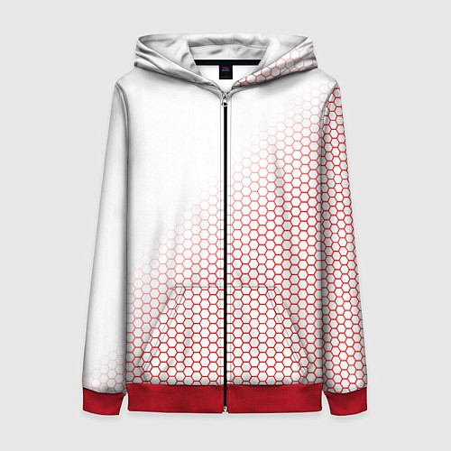Женская толстовка на молнии Красно-белый соты / 3D-Красный – фото 1