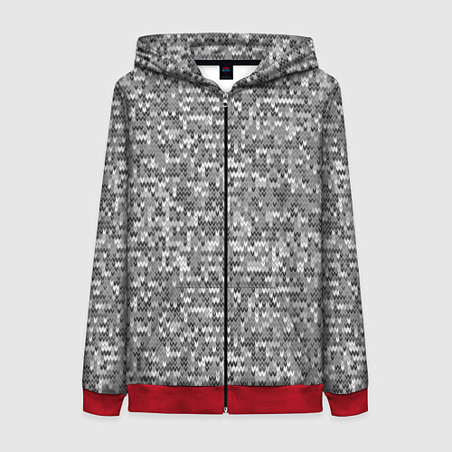 Женская толстовка на молнии Узор серого вязанного трикотажа меланж / 3D-Красный – фото 1