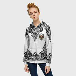 Толстовка на молнии женская Имперский узор Россия герб патриотизм, цвет: 3D-белый — фото 2