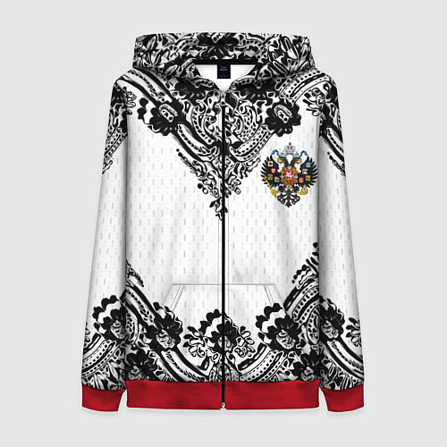 Женская толстовка на молнии Имперский узор Россия герб патриотизм / 3D-Красный – фото 1