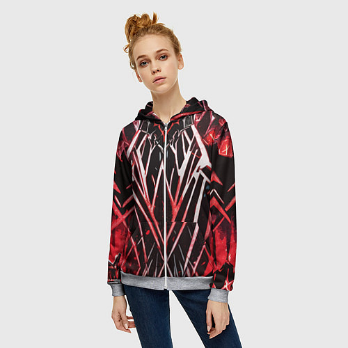 Женская толстовка на молнии Адские красные полосы / 3D-Меланж – фото 3
