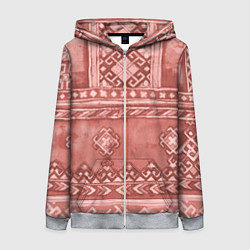 Толстовка на молнии женская Красный славянский орнамент, цвет: 3D-меланж