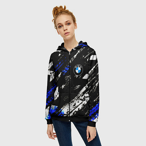 Женская толстовка на молнии BMW stripes color auto sport / 3D-Черный – фото 3