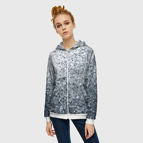 Женская толстовка на молнии Серебряный гламур / 3D-Белый – фото 3