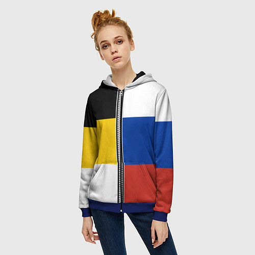 Женская толстовка на молнии Россия - патриот / 3D-Синий – фото 3