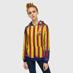 Толстовка на молнии женская Полосатые цвета футбольного клуба Барселона, цвет: 3D-синий — фото 2