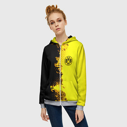 Женская толстовка на молнии Borussia fc sport краски / 3D-Меланж – фото 3