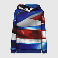 Толстовка на молнии женская Изогнутая белая синяя красная абстракция, цвет: 3D-синий