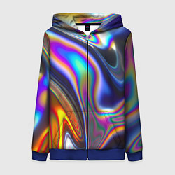 Толстовка на молнии женская Жидкая голографическая бензиновая абстракция, цвет: 3D-синий