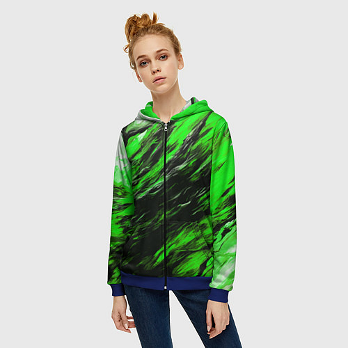 Женская толстовка на молнии Чёрная и зелёная буря / 3D-Синий – фото 3