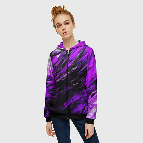 Женская толстовка на молнии Чёрная и розовая буря / 3D-Черный – фото 3