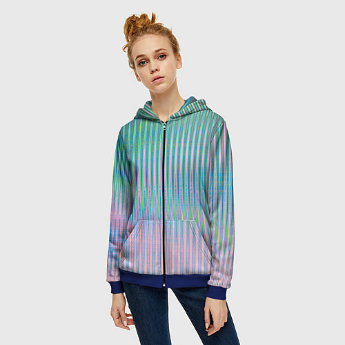 Женская толстовка на молнии Голографический эффект светлых тонов полос / 3D-Синий – фото 3