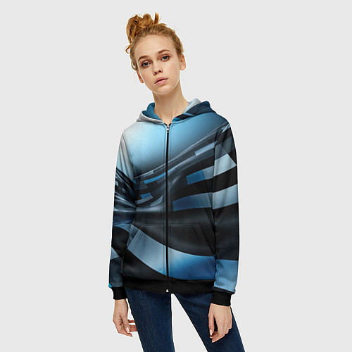Женская толстовка на молнии Черно-синий абстрактный спортивный стиль / 3D-Черный – фото 3
