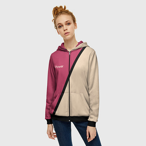 Женская толстовка на молнии Power бежево-розовый / 3D-Черный – фото 3