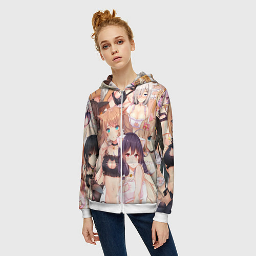 Женская толстовка на молнии Аниме тяночки / 3D-Белый – фото 3
