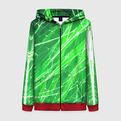 Женская толстовка на молнии Белые линии на зелёном фоне