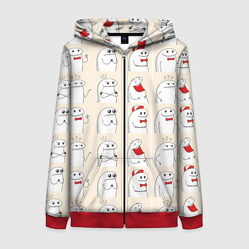 Женская толстовка на молнии Смешные мемы паттерн / 3D-Красный – фото 1