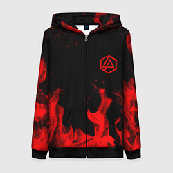 Толстовка на молнии женская Linkin Park красный огонь лого, цвет: 3D-черный
