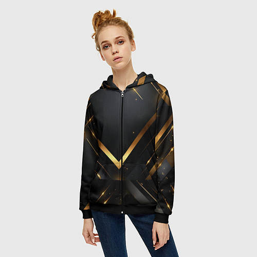 Женская толстовка на молнии Gold luxury black abstract / 3D-Черный – фото 3