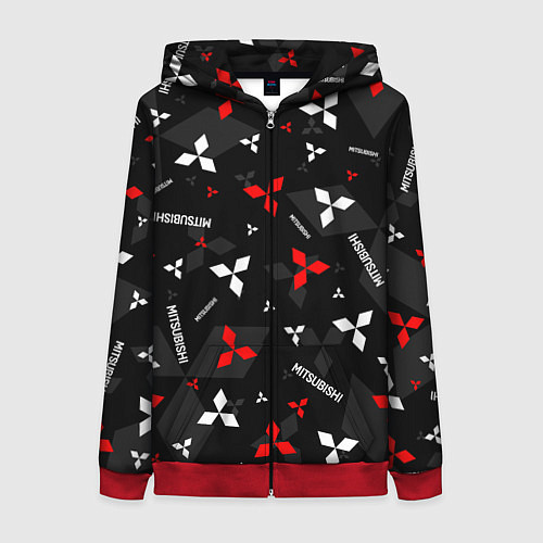 Женская толстовка на молнии Mitsubishi - logo pattern / 3D-Красный – фото 1