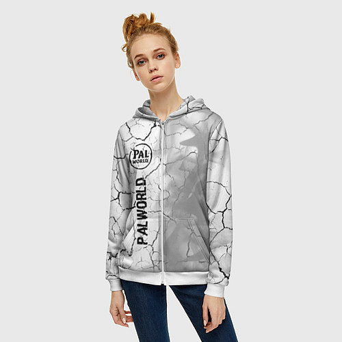 Женская толстовка на молнии Palworld glitch на светлом фоне по-вертикали / 3D-Белый – фото 3