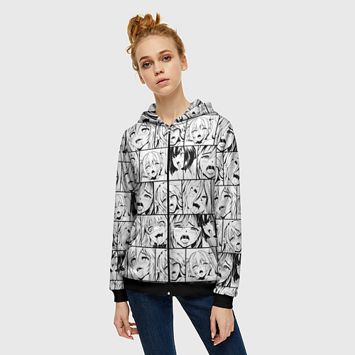 Женская толстовка на молнии Ahegao pattern / 3D-Черный – фото 3