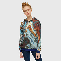 Толстовка на молнии женская Мраморная текстура, цвет: 3D-синий — фото 2