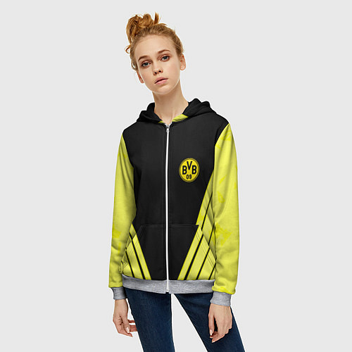 Женская толстовка на молнии Borussia geometry yellow / 3D-Меланж – фото 3