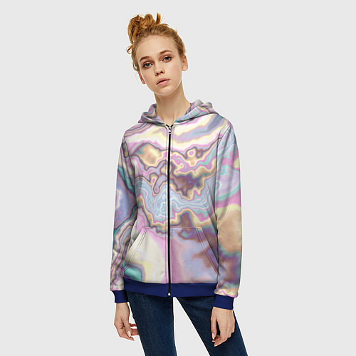 Женская толстовка на молнии Мрамор розово-голубой / 3D-Синий – фото 3