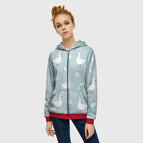 Женская толстовка на молнии Гусиный узор / 3D-Красный – фото 3