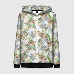 Толстовка на молнии женская Российские денежные купюры, цвет: 3D-черный
