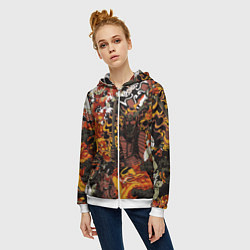 Толстовка на молнии женская Драконы и самураи Японии, цвет: 3D-белый — фото 2