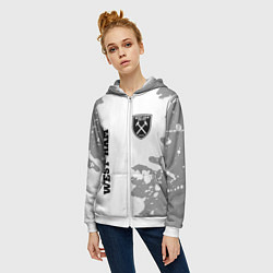 Толстовка на молнии женская West Ham sport на светлом фоне вертикально, цвет: 3D-белый — фото 2