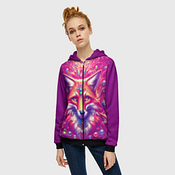 Толстовка на молнии женская Лиса с драгоценными камнями, цвет: 3D-черный — фото 2