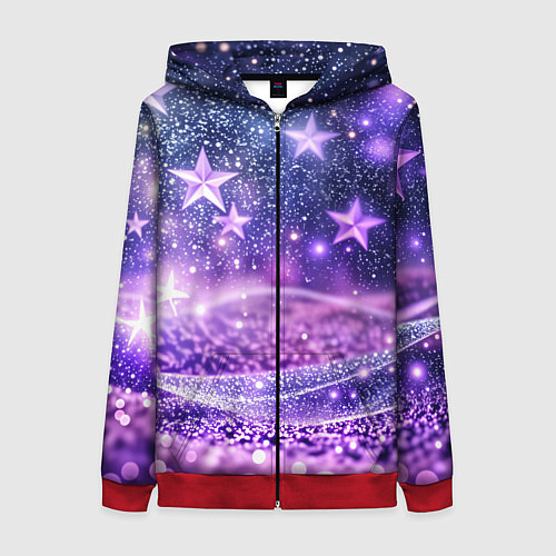 Женская толстовка на молнии Абстрактные звезды в фиолетовых искрах / 3D-Красный – фото 1