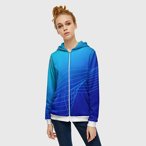 Женская толстовка на молнии Синий градиент полосы / 3D-Белый – фото 3