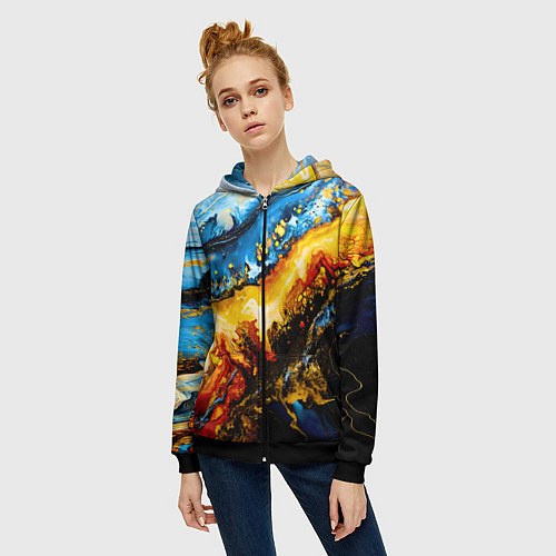 Женская толстовка на молнии Кислотные метаморфозы / 3D-Черный – фото 3