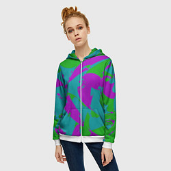 Толстовка на молнии женская Бирюзово-зелёная абстракция, цвет: 3D-белый — фото 2