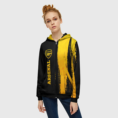 Женская толстовка на молнии Arsenal - gold gradient по-вертикали / 3D-Черный – фото 3