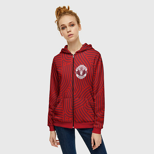 Женская толстовка на молнии Manchester United отпечатки / 3D-Красный – фото 3