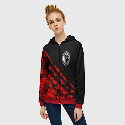 Женская толстовка на молнии AC Milan sport grunge / 3D-Красный – фото 3