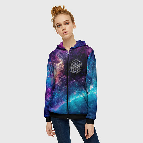 Женская толстовка на молнии Coldplay space rock / 3D-Черный – фото 3